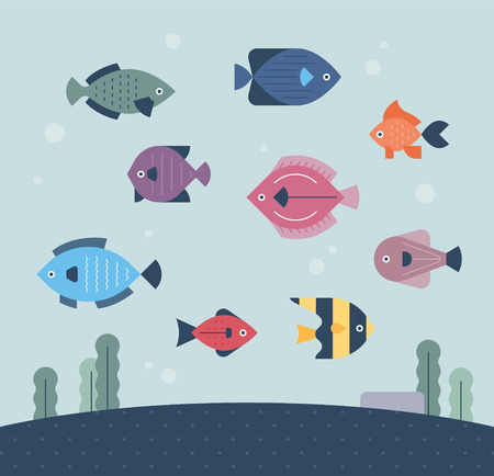 under the sea fishes flat design style minimal vector illustrationのイラスト素材