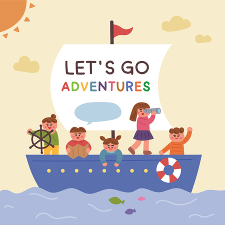 Cute children sailor character flat design style minimal vector illustrationのイラスト素材