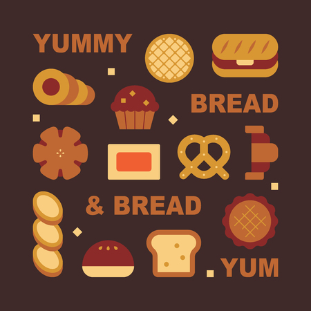kinds of bread. flat design style minimalのイラスト素材