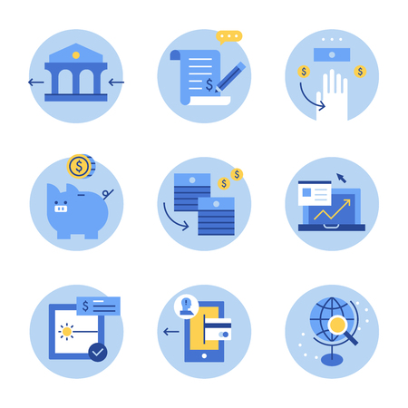 bank blue icon set. flat design style minimalのイラスト素材