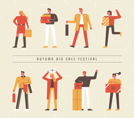 shopping character set. flat design style minimalのイラスト素材