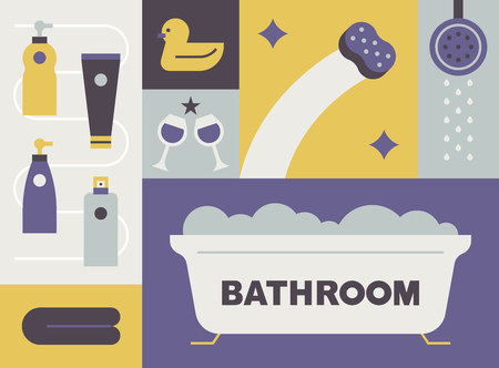 Bathroom object icons flat design style minimalのイラスト素材