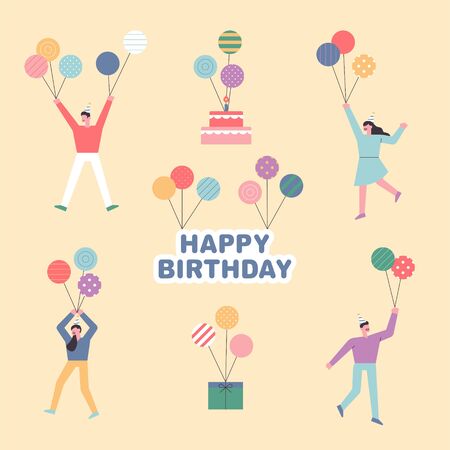 Floating people holding balloons at birthday parties.のイラスト素材