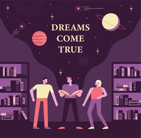 When the elder brother opened his book in the dark library, the universe came out.のイラスト素材