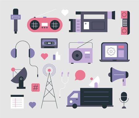 Broadcast media equipment. flat design icons illustration.のイラスト素材
