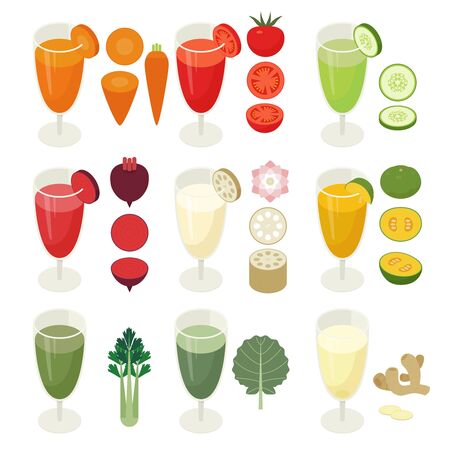 Isometric design of vegetable beverages in a juice cup. Vegetable icons. flat design style minimal vector illustration.のイラスト素材
