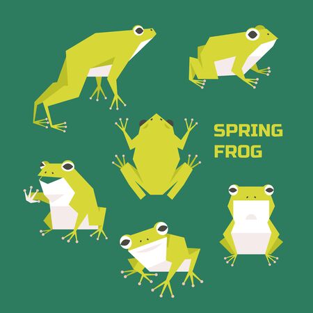 A cute frog character in various postures. flat design style minimal vector illustration.のイラスト素材