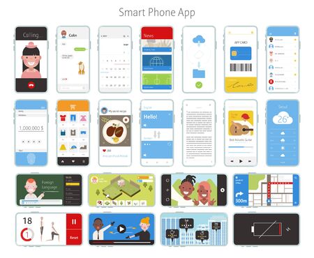 Various smartphone apps templates. flat design style minimal vector illustration.のイラスト素材