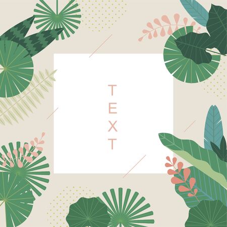 Card design with tropical leaves pattern. flat design style minimal vector illustration.のイラスト素材