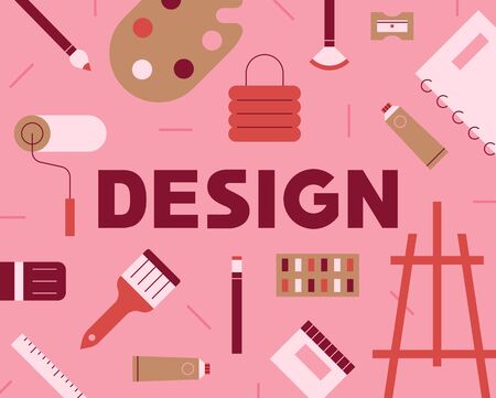 Poster of art supplies pattern background. flat design style minimal vector illustration.のイラスト素材