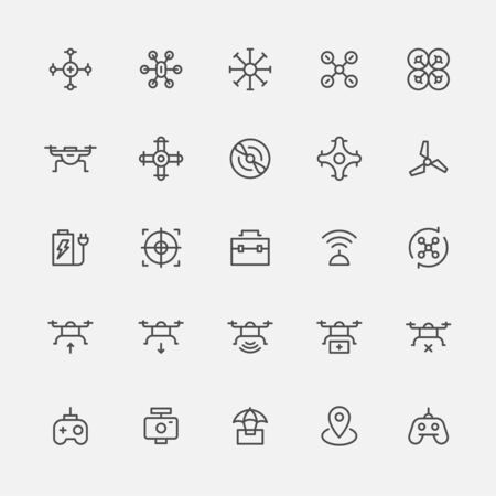 Outline icons related to drones. flat design style minimal vector illustration.のイラスト素材