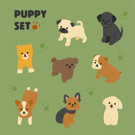 Cute puppies Handwriting style illustration. flat design style minimal vector illustration.のイラスト素材