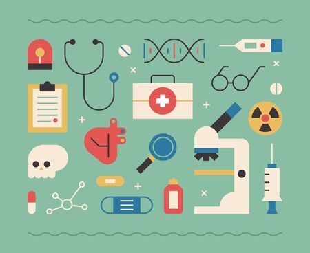 Objects related to medical care. flat design style minimal vector illustration.のイラスト素材