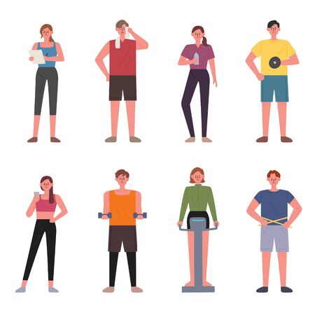 People working out in the gym. flat design style minimal vector illustration.のイラスト素材