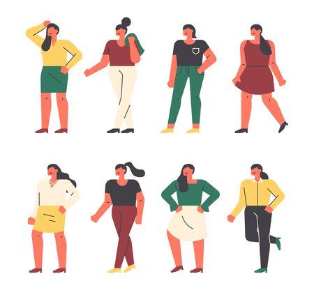 Plus size nice female characters. flat design style minimal illustration.のイラスト素材