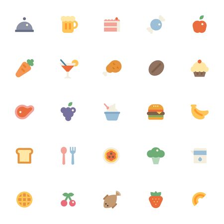 Various food icons collection set. flat design style minimal illustration.のイラスト素材