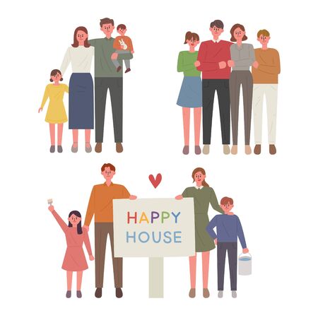 Happy family character set. flat design style minimal illustration.のイラスト素材