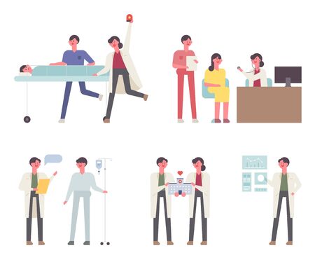 The work of doctors in the hospital. flat design style minimal vector illustration.のイラスト素材