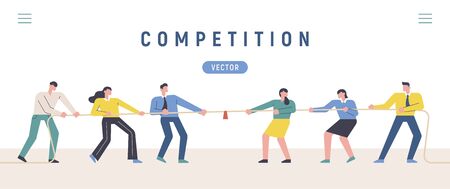 People tug of war with each other. Competition concept banner design illustration.のイラスト素材