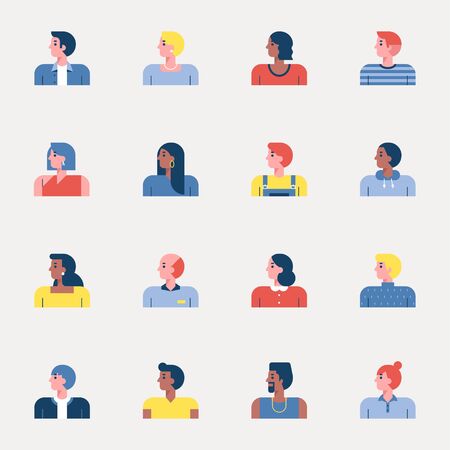 Set of people simple icons of various races and styles.のイラスト素材