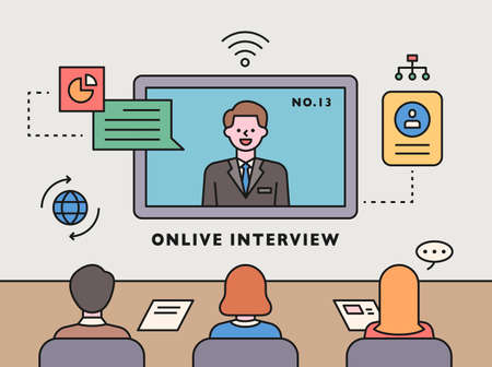 Coronavirus era. Business people are meeting online. flat design style minimal vector illustration.のイラスト素材