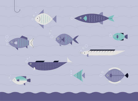 Fish in the sea. flat design style minimal vector illustration.のイラスト素材
