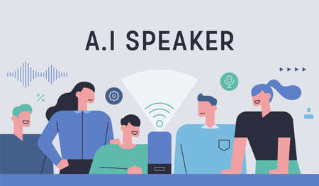 People who use artificial intelligence speaker appliances. flat design style minimal vector illustration.のイラスト素材