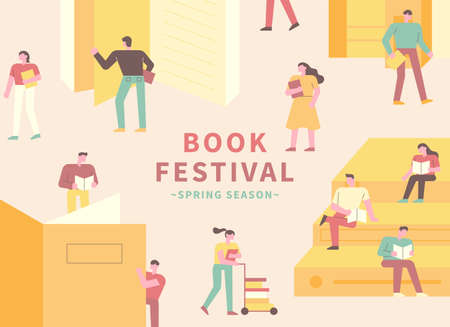 Book festival poster. flat design style minimal vector illustration.のイラスト素材