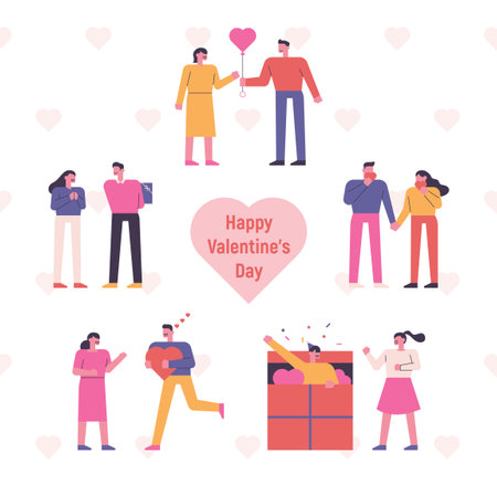 Happy valentine day. Couples are giving gifts at an anniversary event.のイラスト素材