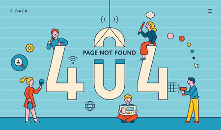 web page not found. 404 error message. People fixing computers around the big 4040 numbers.のイラスト素材