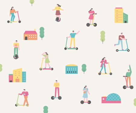 People are riding scooter in the park.のイラスト素材