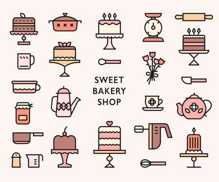 cake shop icons. sweet bakery shop cake collection.のイラスト素材