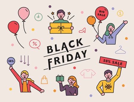 Black Friday shopping people character.のイラスト素材