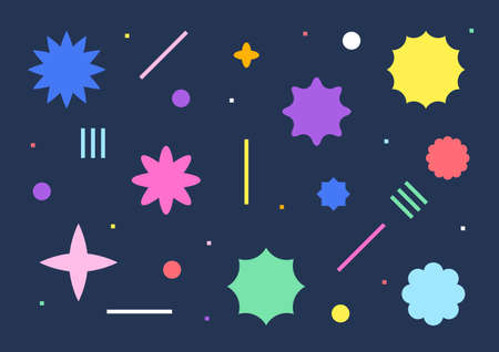 Simple sparkle shapes and separate patterns with various angles. Simple pattern design template.