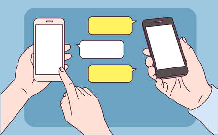Two cell phones are sending messages to each other.のイラスト素材