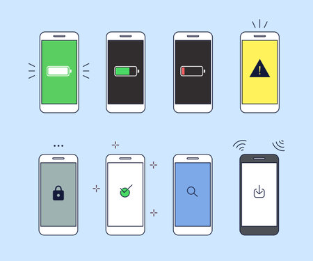Various icons on the phone screen.のイラスト素材