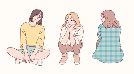 Sitting poses of a cute girl.のイラスト素材