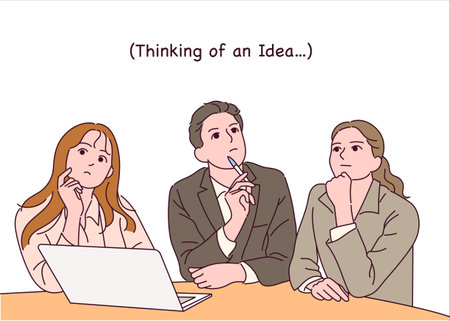 Business people are sitting at the table and thinking.のイラスト素材