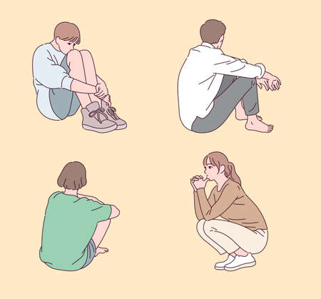 People sitting in various poses.のイラスト素材