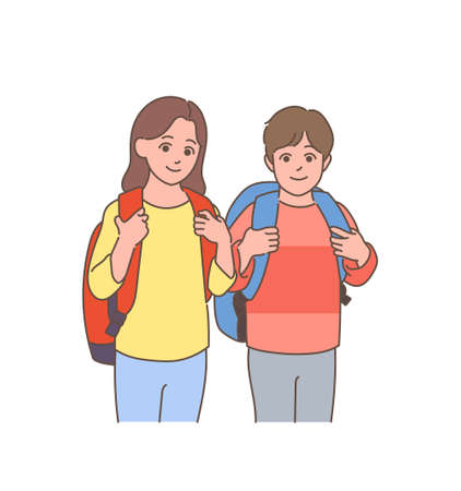 Elementary school student character going to school with a backpack.のイラスト素材