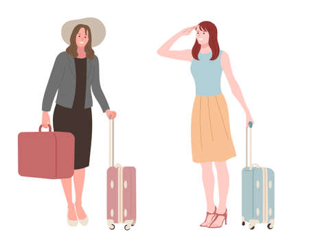 A woman with a suitcase is a character.のイラスト素材