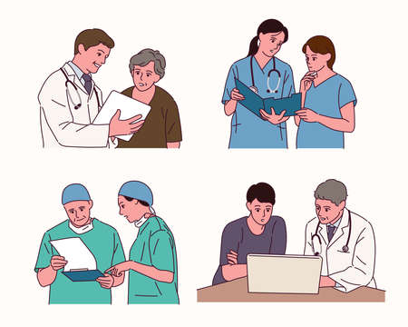 Doctors are discussing charts with others.のイラスト素材