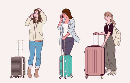 A woman with a suitcase is a character.のイラスト素材