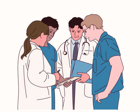 Doctors are gathering in one place to share their opinions.のイラスト素材