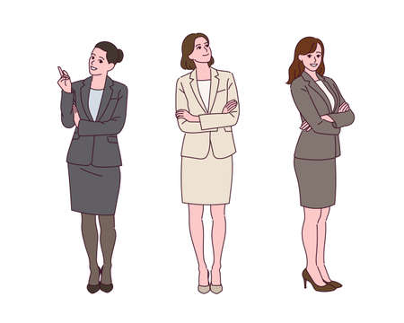 A business woman in a suit is standing with a confident expression.のイラスト素材