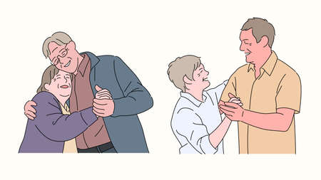 Happy old life. A senior couple is dancing romantically.のイラスト素材