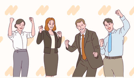 People in suits are showing positive expressions with their fists clenched.のイラスト素材