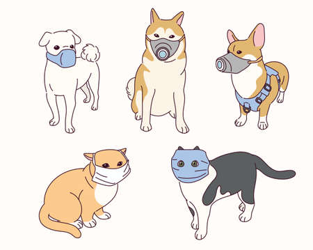 Cute animals are wearing masks.のイラスト素材