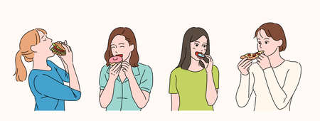 Women are eating deliciously.のイラスト素材