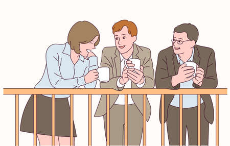 Office people have a break time while drinking coffee.のイラスト素材